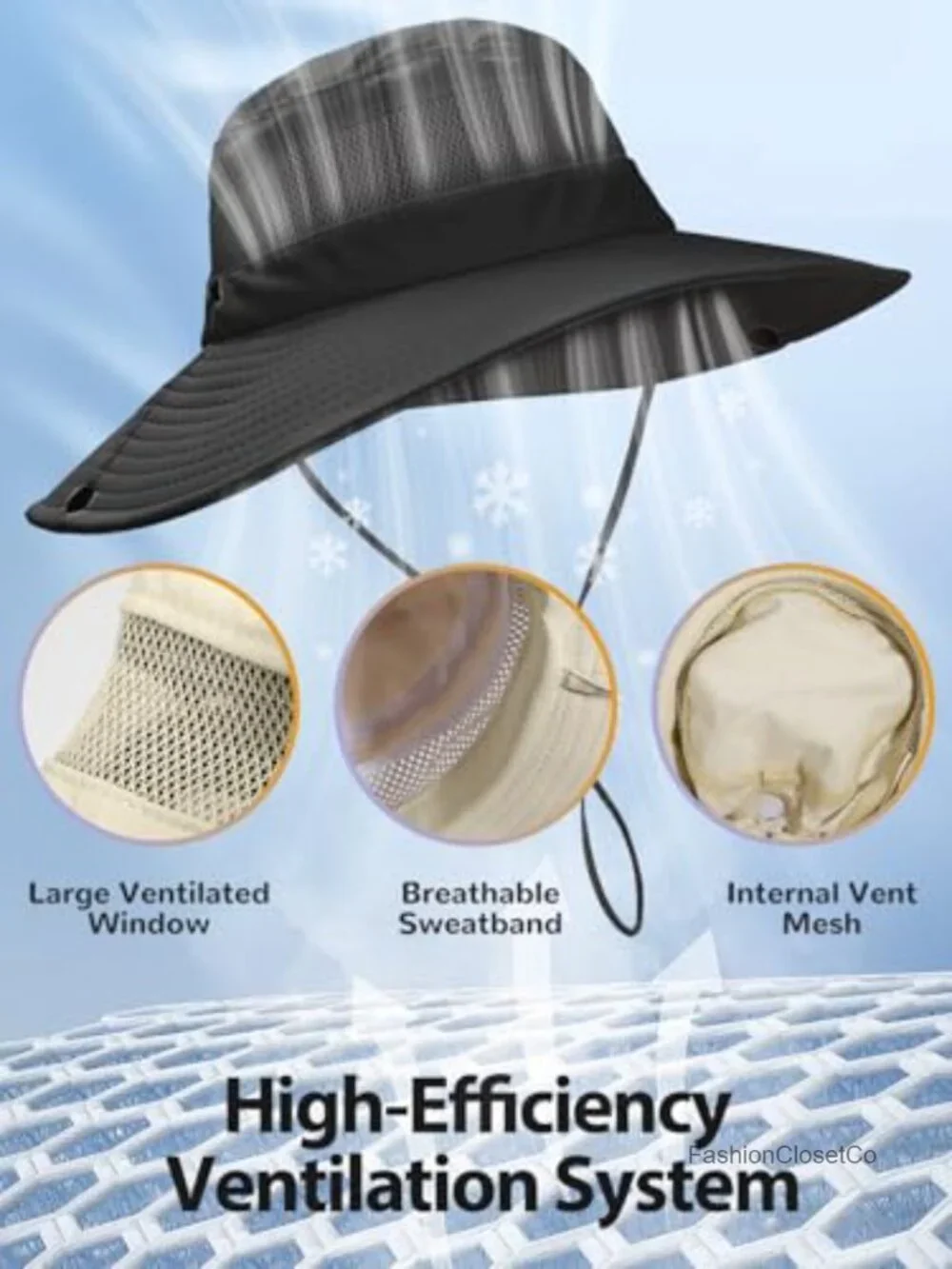 UPF 50+ Waterproof Bucket Hat with Ponytail Hole for Hiking Fishing